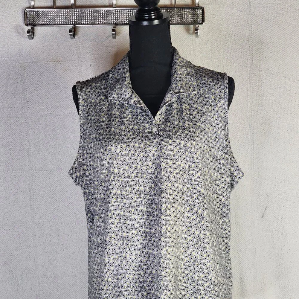 EP Pro Tour Tech Black White Yellow Floral Sleeveless Poly Span Golf Tank Sz XL - Picture 3 of 16